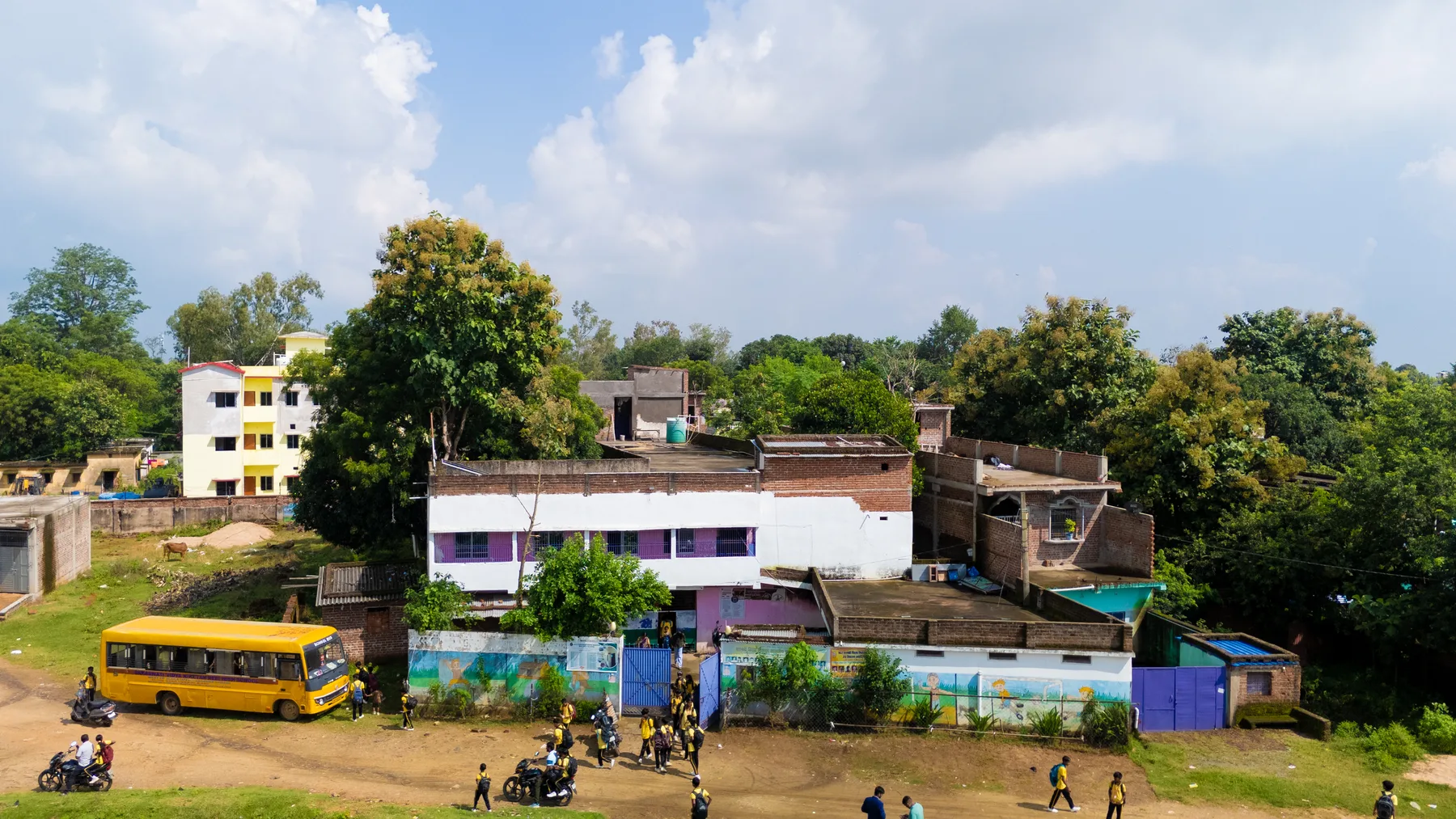 Aerial view of the school and the land around it