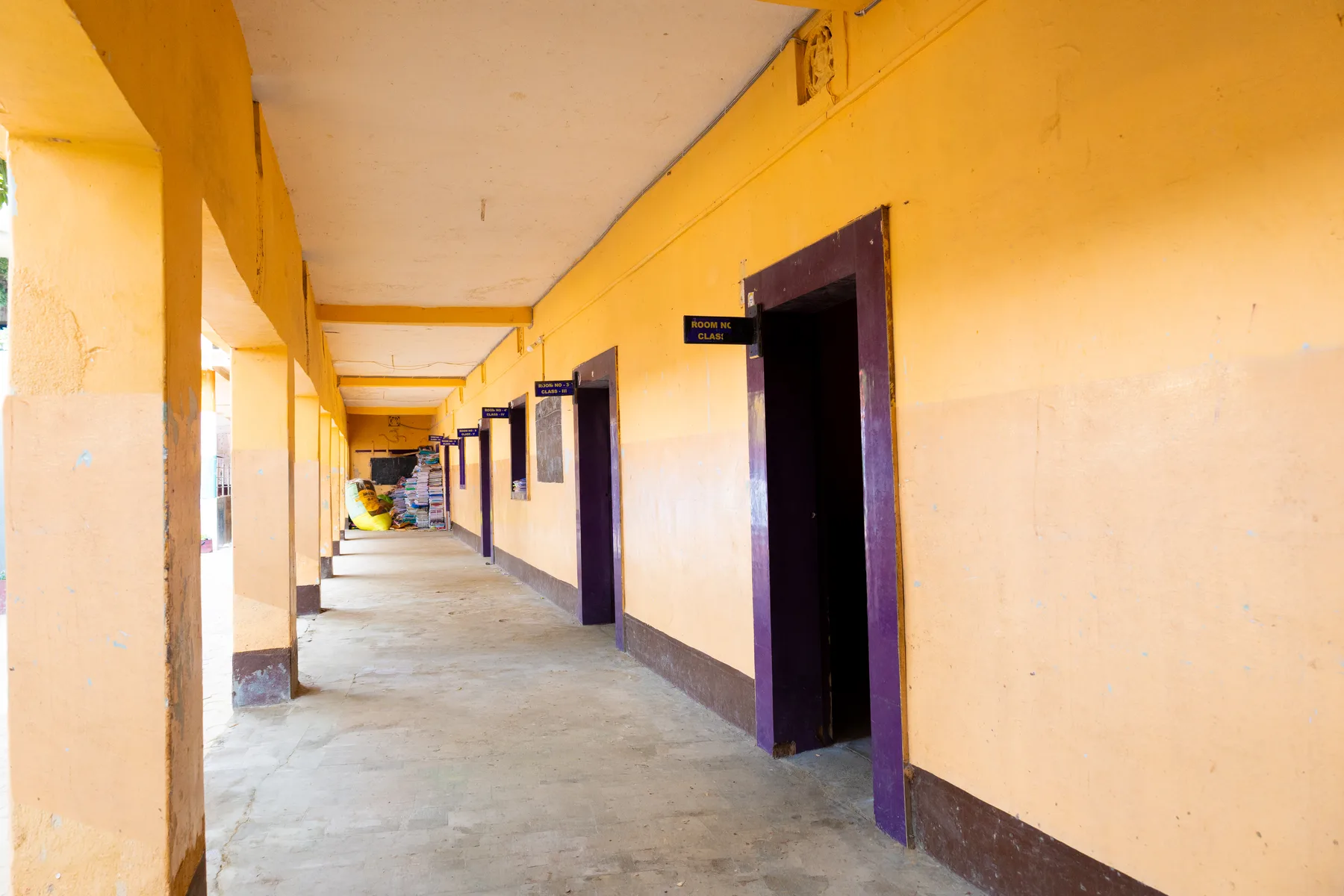 The open verandah running along the classrooms