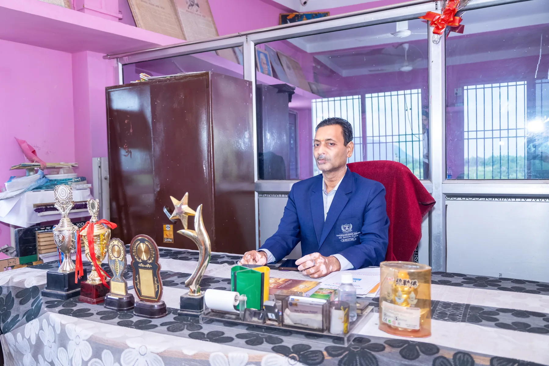 The principal's office with the school's trophies